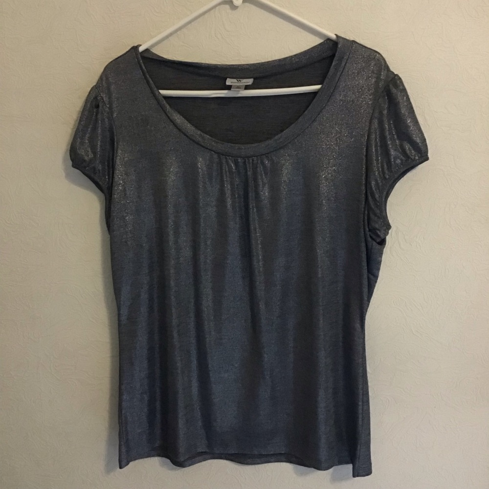 Silver Metallic Puffed Sleeve Top
